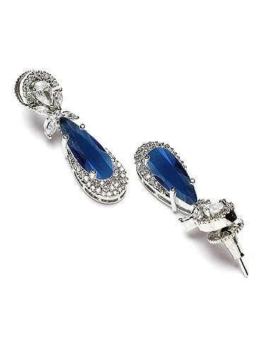 Image of Karatcart Elegant Silver Plated Blue American Diamond Necklace Set for Women