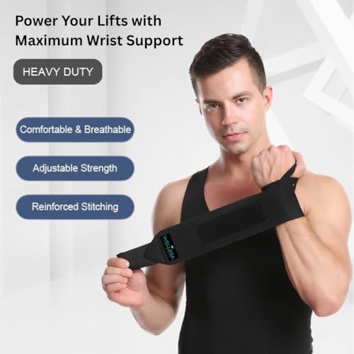 Image of Wellesa Wrist Support for Gym Workout | Wrist Band for Pain Relief & Weight Lifting | Wrist Wrap for Men & Women | Wrist Brace | Gym Accessories | One Size | Black