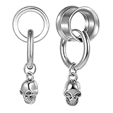 Hoisy Piercing Oreja Hombre Colgante 2 Piezas, 14mm(9/16') Expansores de Oreja con Calavera, Piercing Orejas Mujer Acero Inoxidable Plata