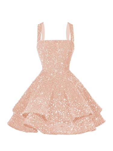 Image of vintys Teens Sequin Short Homecoming Dresses 16 Photo Shoot Tiered Cocktail Party Dress VS116