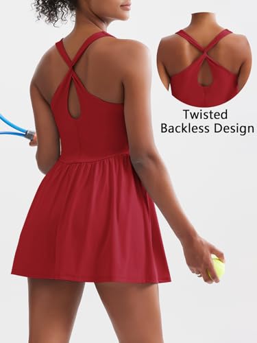 Image of Sexyasasii Women's Summer Athletic Tennis Dress with Built in Shorts and Bra Square Neck Workout Exercise Active Golf Dresses