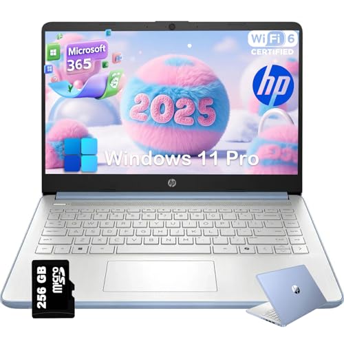 HP 2025 New Everyday Laptop Computer for Student & Business - AI-Powered 1-Y Office 365 • Intel Quad-Core CPU • Ultra-Light • 16G RAM • 384G Storage (128G UFS+256G SD Card) • 14