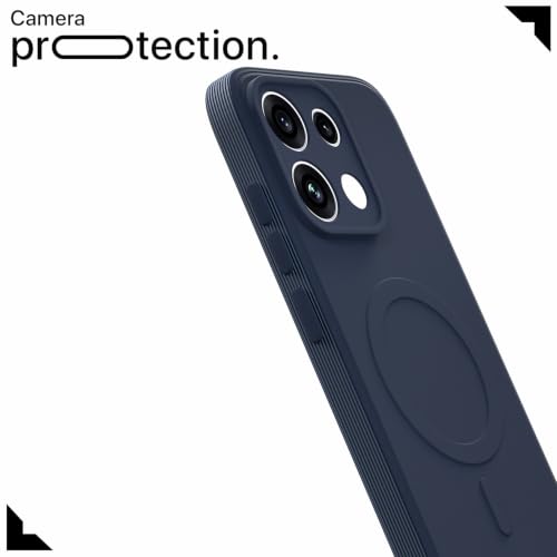 Image of Outlouders Back Cover for Oppo Reno 16c 5G | Soft Matte Silicone | Slim Fit | Magnetic-Safe Logo Design (Magnetic-Safe Not Compatible) | Shockproof | Camera Protection Bumper Case (Blue)