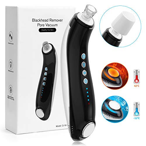 Dkinghome Aspirateur Point Noir Blackhead Remover Extracteur Nettoyeur Anti Bouton Electrique + Masseur Visage Soin Compresse Chaude Froide 6 en 1 + 6 Têtes de Rechange [UPGRADE VERSION]
