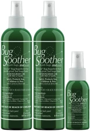 Bug Soother Spray (2, 8 oz) - Natural Insect, Gnat and Mosquito Repellent & Deterrent - 100% DEET-Free Safe Bug Spray for Adults, Kids, Pets, & Environment - Made in USA - Includes 1 oz. Travel Size