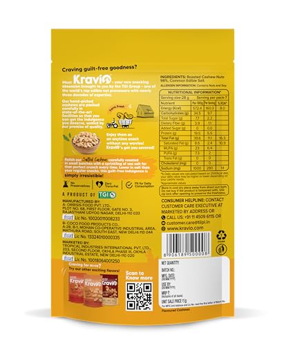 Image of Kravio Premium Roasted Salted Cashew Nuts 200g | Zero Cholesterol Natural Jumbo Size Whole Kaju Nuts & Dry Fruits | Rich in Protein, Roasted Crunchy Delicious Healthy Snacks