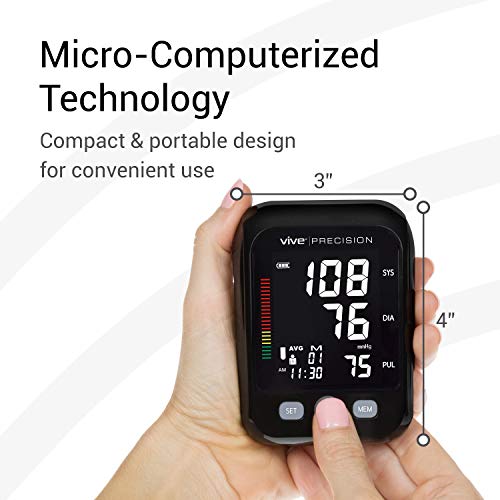 Vive Precision Blood Pressure Cuff and Machine - Automatic Mini BPM - Small, Compact BPM - Large Upper Arm Sphygmomanometer for Accurate BP Meter, Pulse, Heart Rate, Heartbeat Readings - Large Display