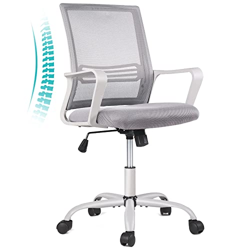 Silla de oficina, silla de escritorio ergonómica de malla gris, silla de computadora con ruedas, silla de escritorio de oficina en casa con ruedas, silla de escritorio giratoria con reposabrazos de