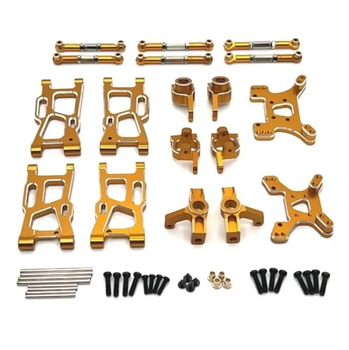 RC Coche Piezas para Wltoys 144001 para RIaarIo XDKJ-001 XDKJ-006 AM-X12 RC Coche Brazo De Suspensión De Metal Copa De Dirección Soporte para Cubo Torre De Choque Enlace Piezas De Mejora(Yellow)