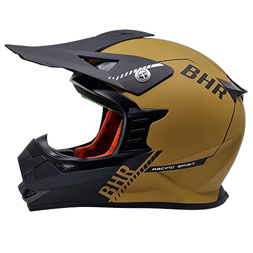 Casco Cross BHR 812 Off Road | Casco de Enduro Homologado ECE con Interior Extraíble | Casco de Motocross Ligero y Seguro | Golden Brown | XL