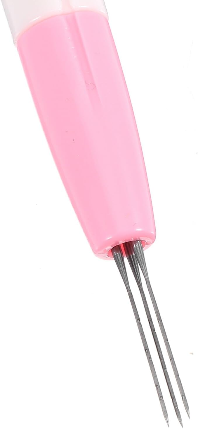 OFFSCH 3-Needle Wool Felting Punch Needle Craft Pen for Embroidery and Needlework, Pink DIY Stitching Tool Set for Handmade Textile Art and Sewing Projects