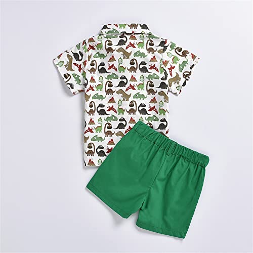 Outfit Camiseta infantil com estampa de desenhos animados de manga curta para meninos 3 peças, Verde