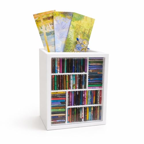 VDFZHL Bookmark Holder Mini Bookshelf for Book Lovers Decorative Bookmark Display with 100 Mini Books Small Anxiety Bookshelf Bookish Gifts and Bookish Items for Reading Nooks (White)