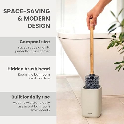 Image of Vigar Zense Toilet Brush and Holder Set, Polyresin Stone, Light Gray