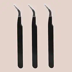Pinça de cílios de precisão, 3 peças, antiestática, aço inoxidável, ferramentas profissionais de decoração de unhas para extensão de cílios (dobra)