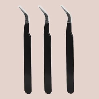 3PCS Precision Eyelash Tweezer Anti-Static Stainless Steel Tweezers Professional Lash Extension Nail Decoration Tools (Bending)