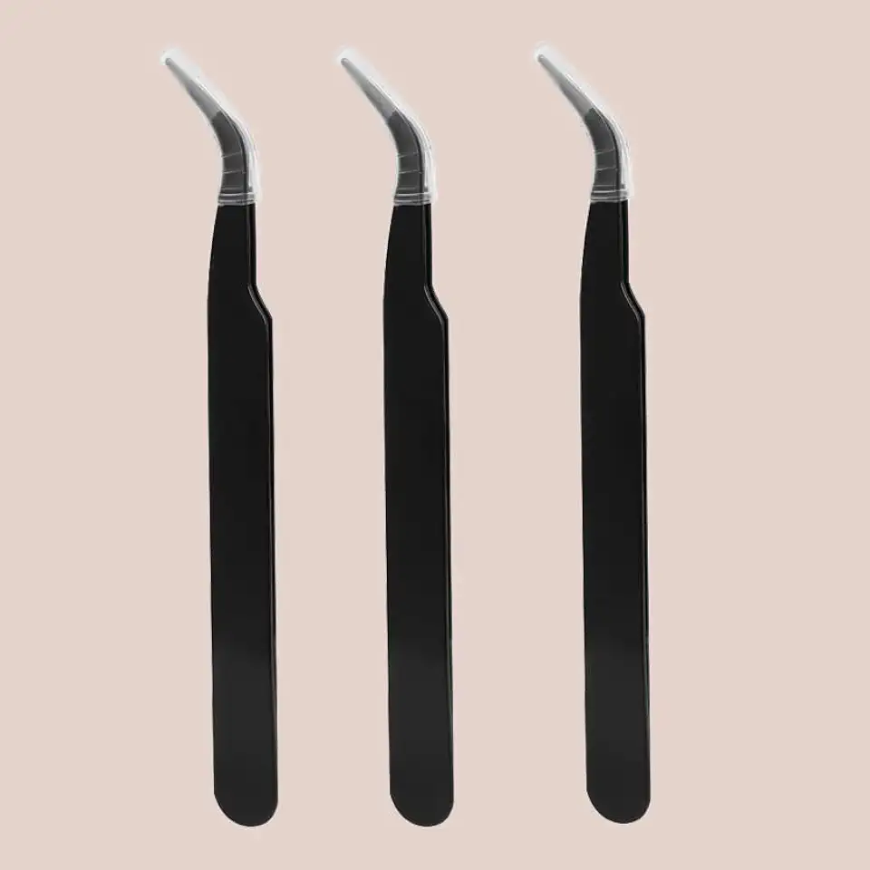 Pinça de cílios de precisão, 3 peças, antiestática, aço inoxidável, ferramentas profissionais de decoração de unhas para extensão de cílios (dobra)