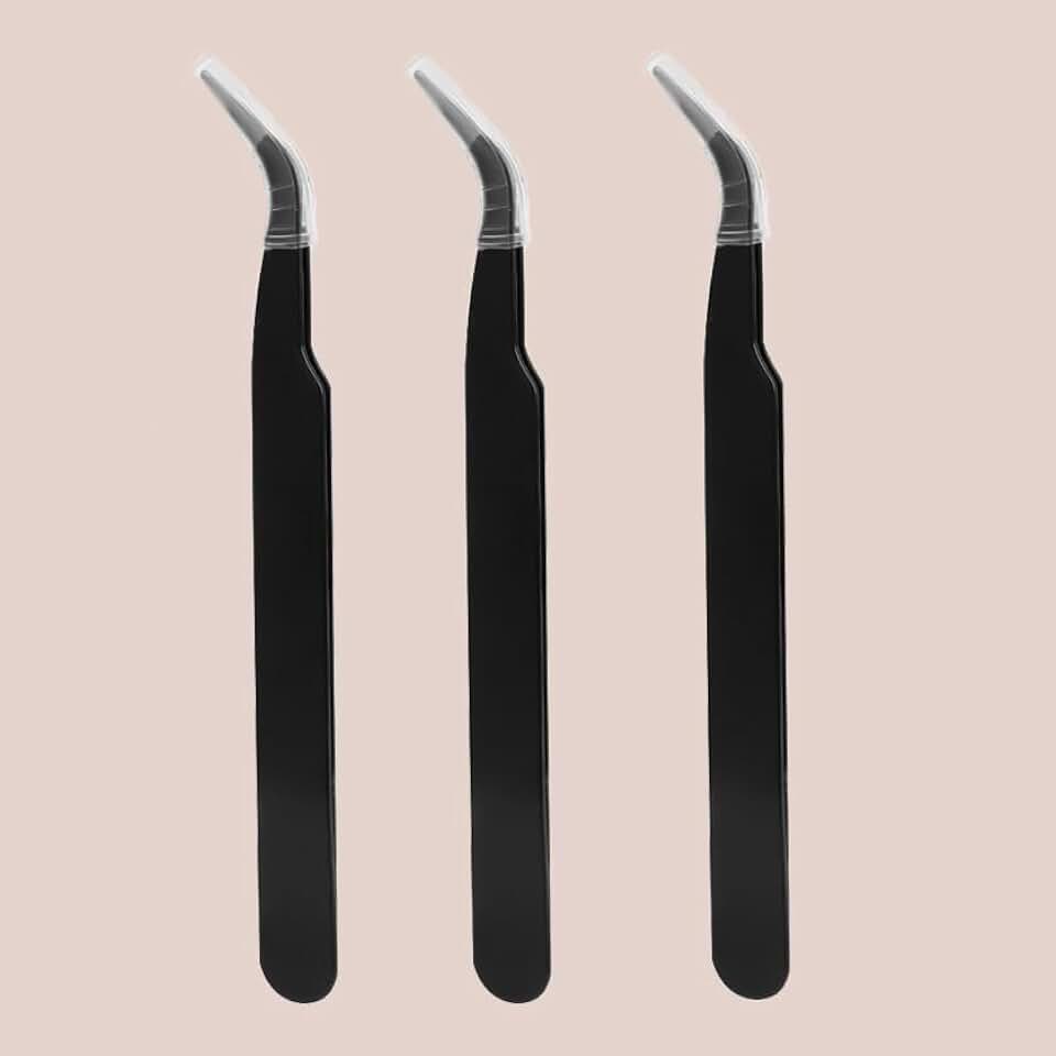 Pinça de cílios de precisão, 3 peças, antiestática, aço inoxidável, ferramentas profissionais de decoração de unhas para extensão de cílios (dobra)