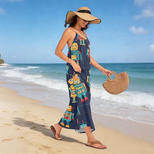 Robe d'été rétro bleu marine à bretelles spaghetti pour plage