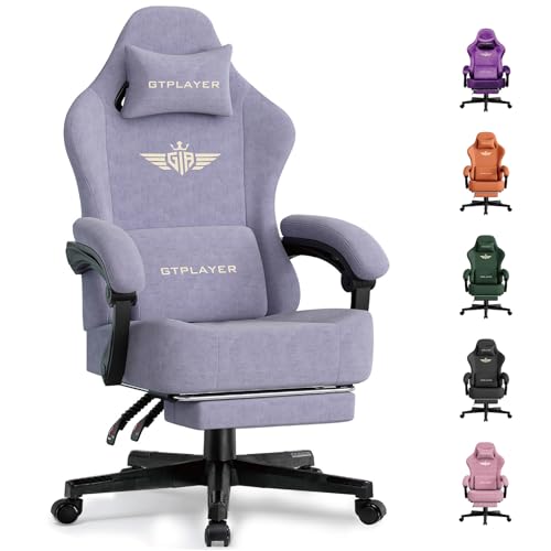 GTPLAYER Gaming Stuhl, Atmungsaktiver Bürostuhl, bürostuhl ergonomisch, Hochwertiger - Stoff, Ergonomischer PC Stuhl, 160° Verstellbare Rückenlehne und ausziehbare Fußstütze, Macaron Lila