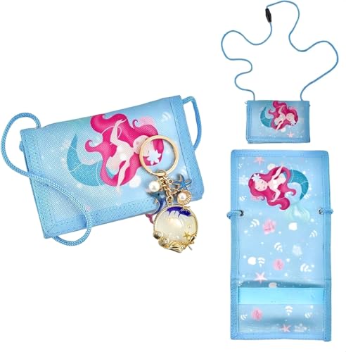 MHwan Brustbeutel Kinder, Wunderschöner Meerjungfrau Portmonee Kinder mit Sicherheitsschnalle Gegen Ersticken und 7 Unabhängigen Aufbewahrungsfächern, Einschulung und Geburtstagsgeschenk für Mädchen