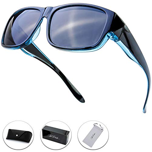 Image of The Fresh High Definition Polarized Wrap Around Shield Sunglasses for Glasses - Leather Eyeglasses Case