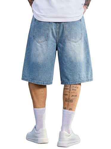 Image of PLEPAN Mens Super Baggy Jean Shorts 12 inch Vintage Loose Fit Wide Leg Long Jorts Y2K Streetwear Below Knee Denim Shorts