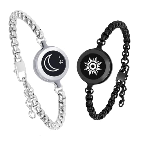 INOWL Long Distance Touch Bracelets,Vibration & Light up Couples Bracelets, Remote Smart Matching Couples Bracelet for Couples Long Distance Relationship Girlfriend Boyfriend Xmas Gifts silver Black