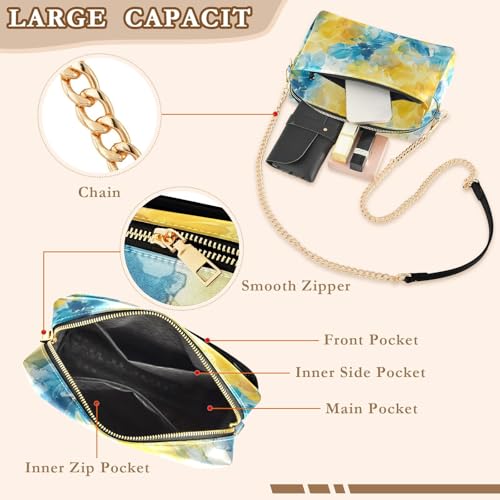 KLL Abstract Watercolor Flower Lemon Yellow Light Blue Fashion Crossbody Small Bags For Women Vegan Leather Casual Purse Waterproof Shoulder Handbags For Women4