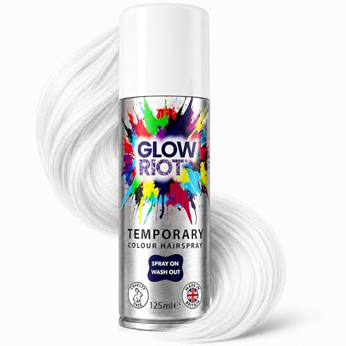 Glow Riot Temporary Colour HairSpray Spray On Wash Out Formula Made in the UK Certified Cruelty Free Skin Hair Clothing and Child Safe (White)