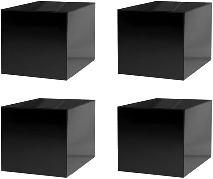 4 Pack 12" Glossy Black Acrylic Display Box with One Open Side No Lids Versatile Square Retail Product Riser or Merchandise Storage Bin by Marketing Holders