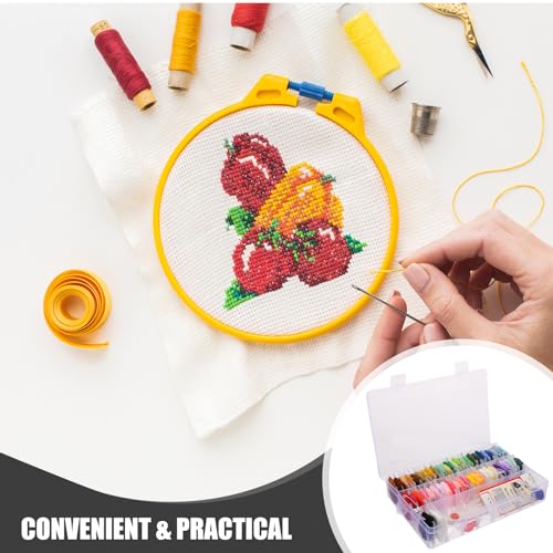 Image of Embroidery Kit with 50 Colors Embroidery Floss Set and Cross Stitch Tools in Clear Storage Box for DIY Craft Projects and Beginner Cross Stitch Starter Kit