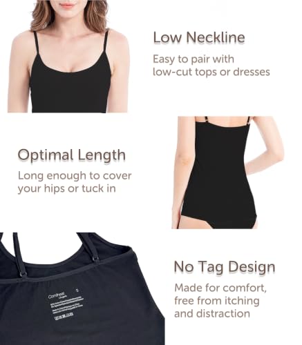 Image of Comfneat Women's 4-Pack Slim-Fit Camisole Adjustable Spaghetti Strap Tops | Cotton Spandex, Breathable Undershirts, Layering