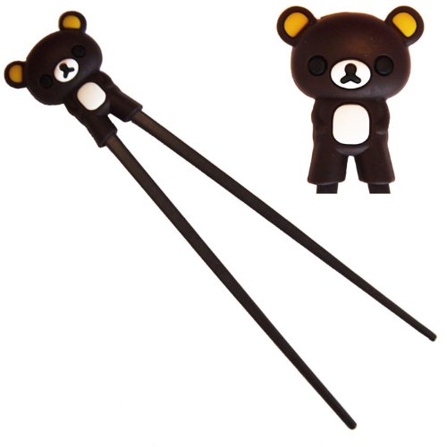 Cute Rilakkuma Bear Plastic Chopsticks with Silicone Guide/Training Connector -Dark Brown color
