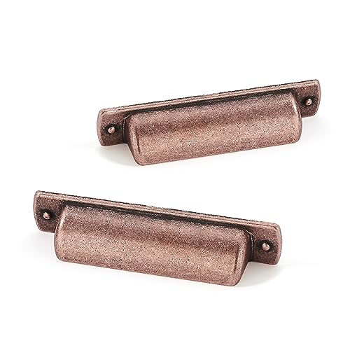 khtumeware 10 Pack 2-1/2"(64mm) Vintage Drawer Pulls Antique Copper Cabinet Bin Cup Pulls Kitchen Hardware Cabinet Handles Drawer Handles Knobs.