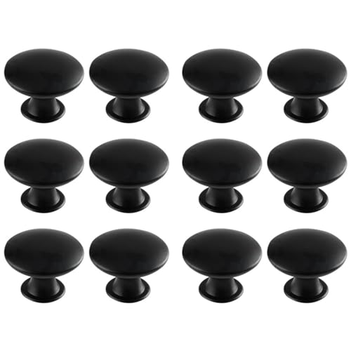 Beilala Black Knobs for Chest of Drawers, 12 Pack Vintage Kitchen Cabinet Pulls Round Metal Cupboard Door Handles with Screws for Furniture Dresser Wardrobe, 30x21mm