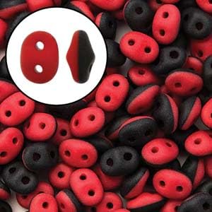 MatuboDuet Red Black Matte Opaque Superduo Beads, Small