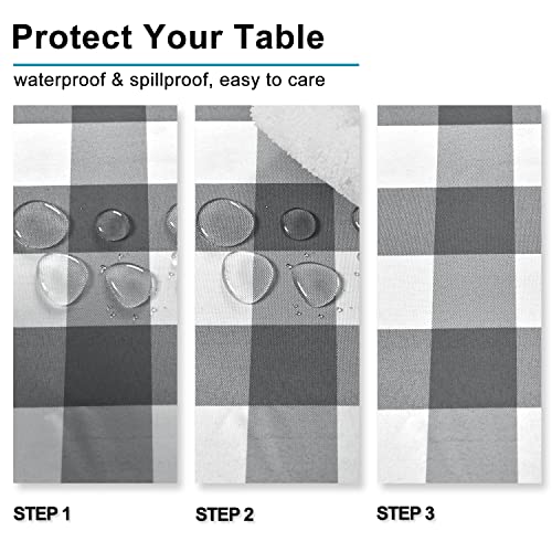 Nappe rectangulaire gingham gris nappe de table imperméable lavable 60x140 pouces - 4