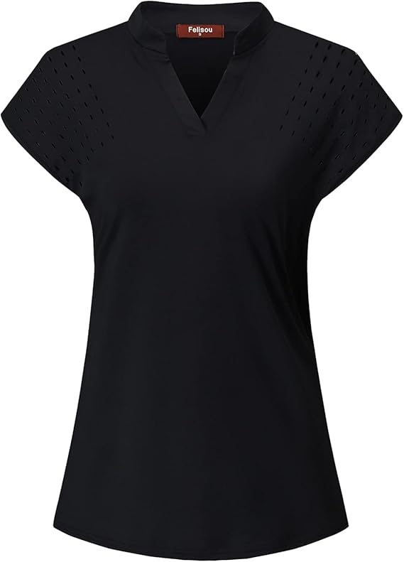 Felisou Womens V Neck Golf Polo Shirts Short Sleeve Sport