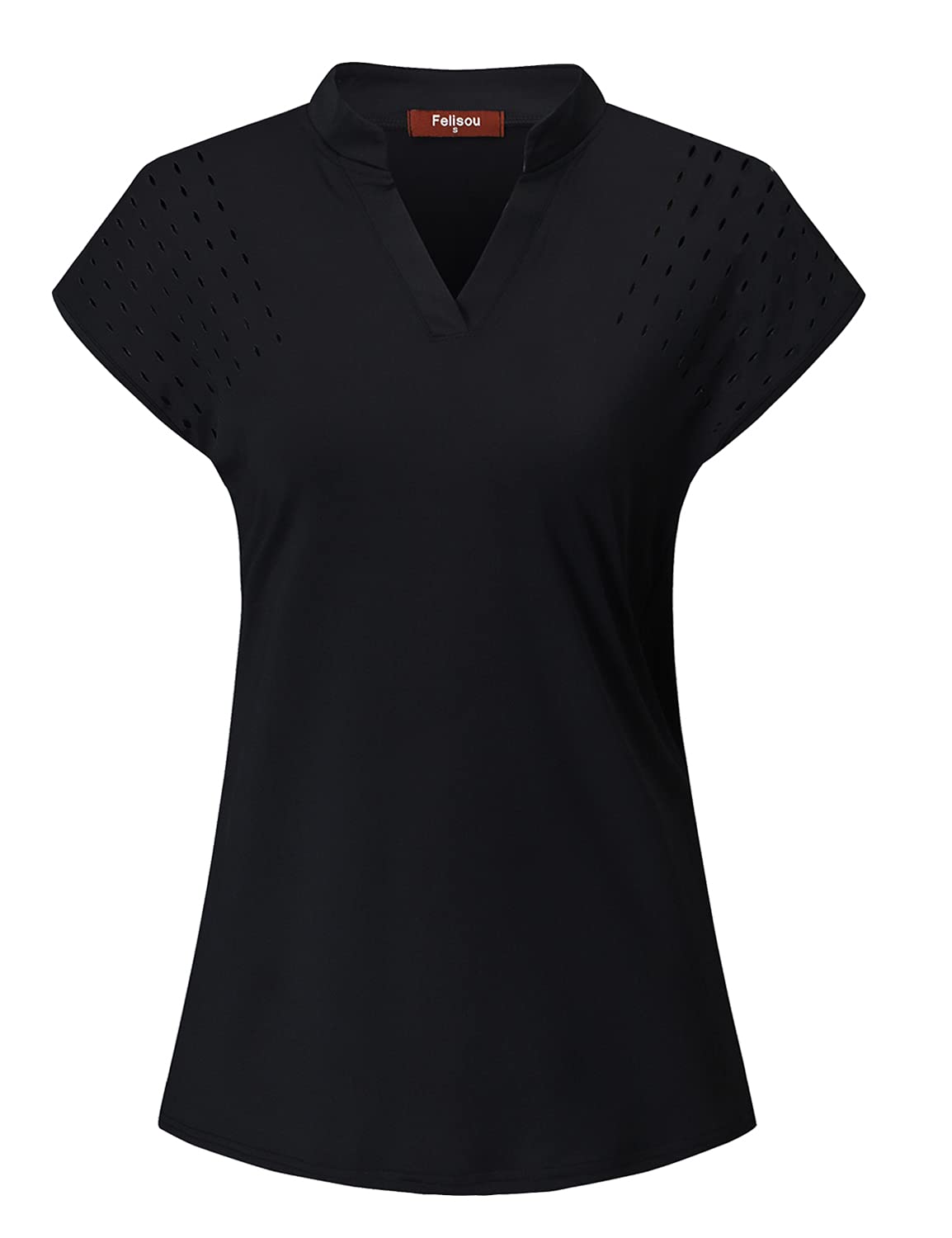 Felisou Womens V Neck Golf Polo Shirts Short Sleeve Sport Shirt Workout Tops