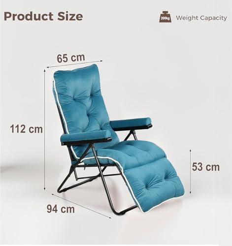 Image of Spacecrafts Premium Steel Recliner Chair for Home Relaxation | Foldable, Space-Saving Easy Chair with Cushion & Arm Rest | 5 Adjustable Positions Zero Gravity Recliner for Elderly & Sleep