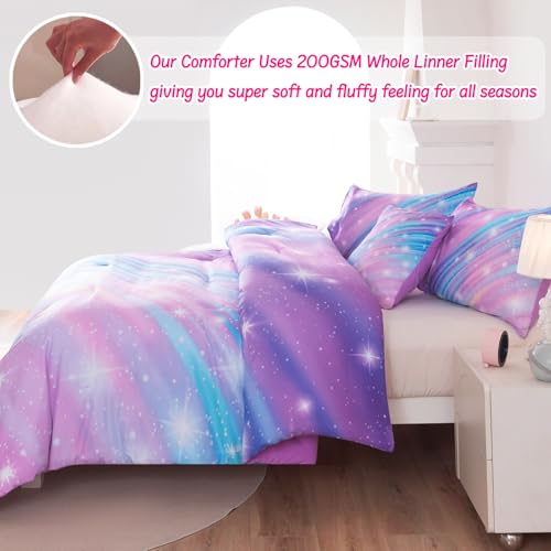 ASKOTU Twin Bedding Set for Girls, Glitter Rainbow Comforter Set for Girls, Galaxy Purple Bedding Sets Twin Size by ASKOTU - Used condition - Image 7