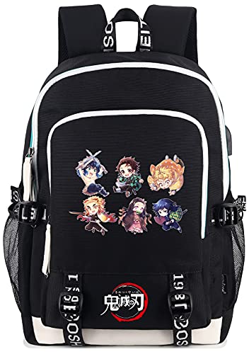 Roffatide Anime Demon Slayer Bedruckter Rucksack Schultasche Laptop Rucksack Fit 15,6 Zoll mit USB-Ladeanschluss & Kopfhöreranschluss Schwarz Cover