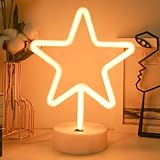Star Neon Sign with Base, Warm White LED Neon Light, Battery & USB Power Supply, Star LED Light for Home, Bedroom, Study, Store Table, Party Decor, Birthday, Christmas Gifts for Kids, Girls, Boys