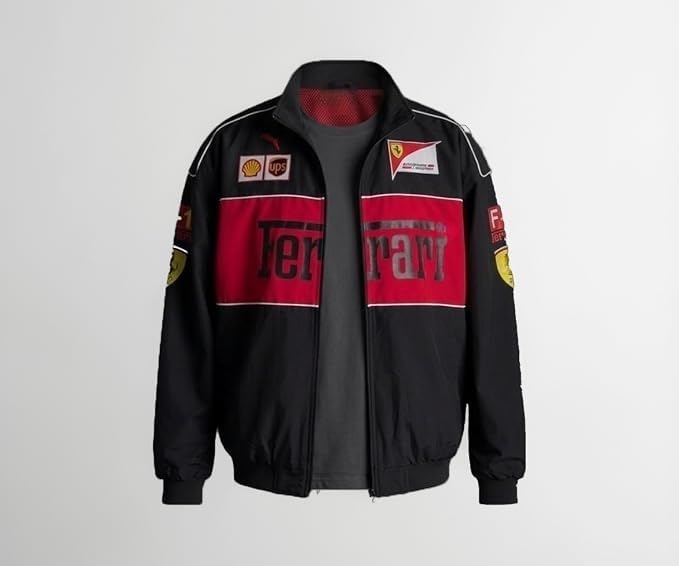 Buy F1 Printed Jacket for Men & Women, Black Red Racing Jacket with Hood at Amazon.in - Image 4