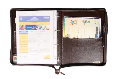 Image of Sukeshcraft PU Multiuse 25 File Sleeve for Documents, Certificates, FDRs | A4 Size Portfolio Document Holder for Office, Home, School & Sports Use (Grain Coffee Brown)