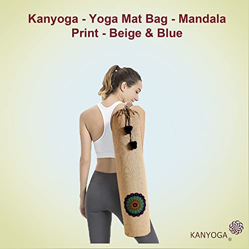 Image of Yoga Mat Cover Bag | Cotton Exercise Fitness Durable | Mat Carry Bag Cover Only with Strong Shoulder Straps | Yoga Mat Bag for Men & Women (Beige & Blue, L 74 X W 25 Cm)