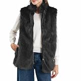 Amazhiyu Women's Faux Fur Zip Up Vest Stand Collar Sleeveless Jacket with Pocket Dark Grey, Medium