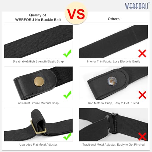 Image of WERFORU No Buckle Stretch Belt for Women and Men Elastic Waist Belt up to 72 Inches for Jeans Pants