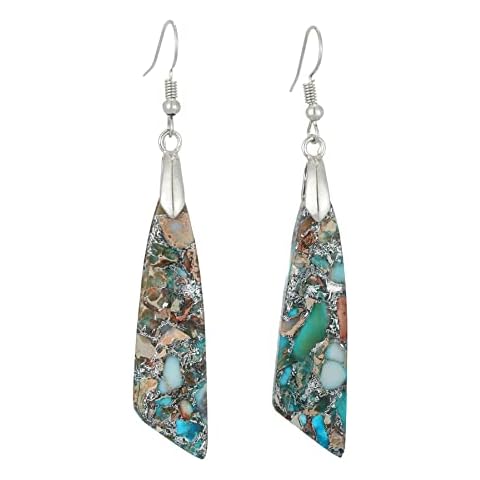 Variety Teardrop Geometric Natural Stone Drop Dangle Earrings for Women Rose Red Imperial Jasper Cover